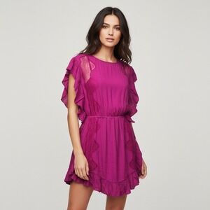 IRO Paris Zestful Fuchsia Pink Lace Ruffle Mini Dress Size 36 US XS NEW